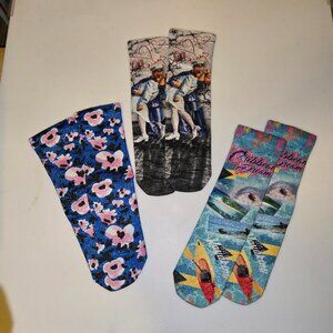 3 Pairs Shimmering Crew Sox - bold colors and patterns - New w/o Tags